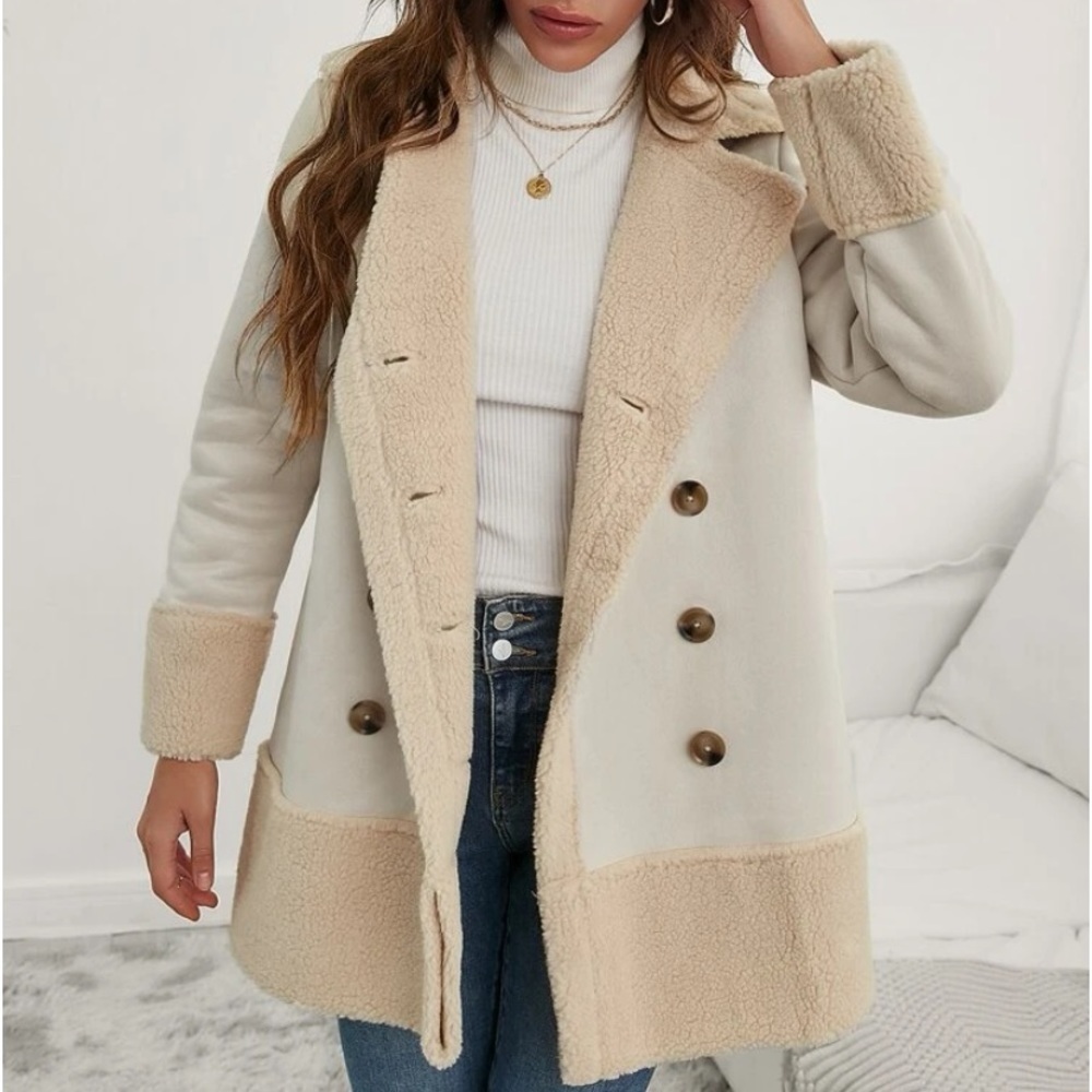- New faux Sherpa lined jacket suede double breasted jacket - Picture 1 of 6